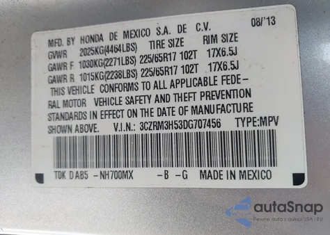 2013 Honda Cr-V Ex z USA, uszkodzony, nr VIN 3CZRM3H53DG707456